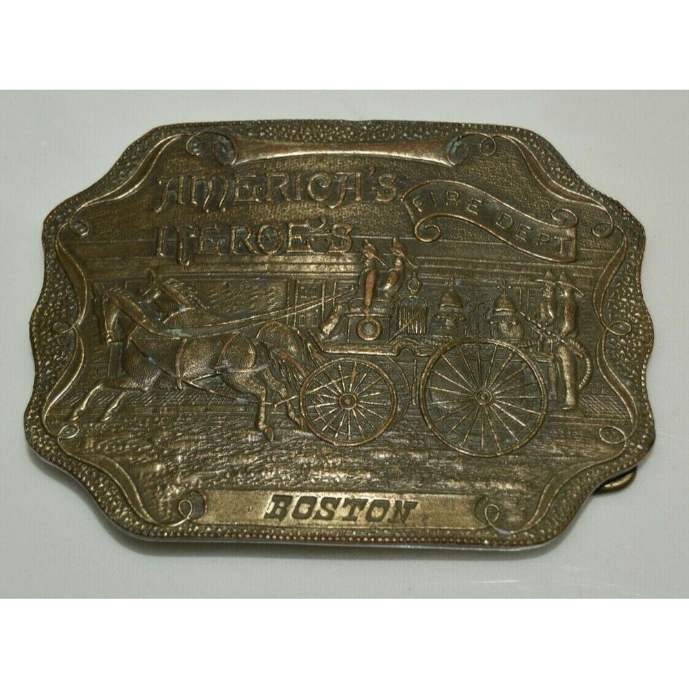 Vintage America's Heroes Firefighters BOSTON Firemen Large High End Belt Buckle
